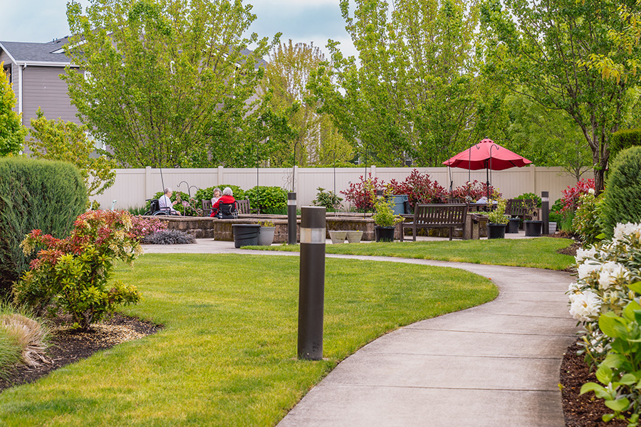 exterior photo of outdoor patio and path